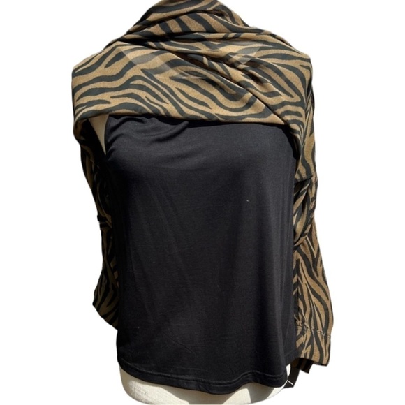 🌻Joan Vass Animal Print Batwing Chiffon Blouse w/ Fitted Tank Size Large - Picture 7 of 9